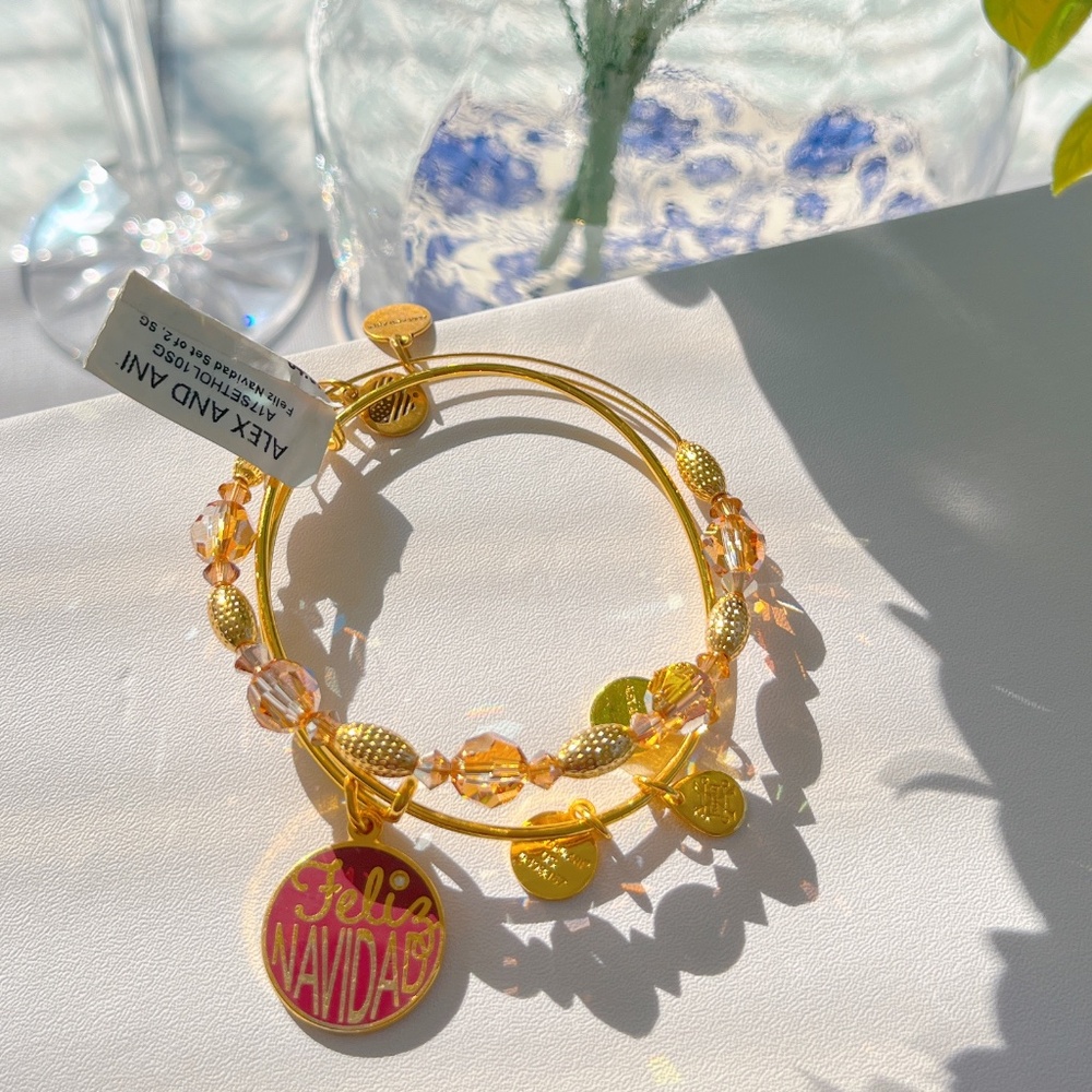 ALEX AND ANI “FELIZ NAVIDAD” GOLD BRACELET SET